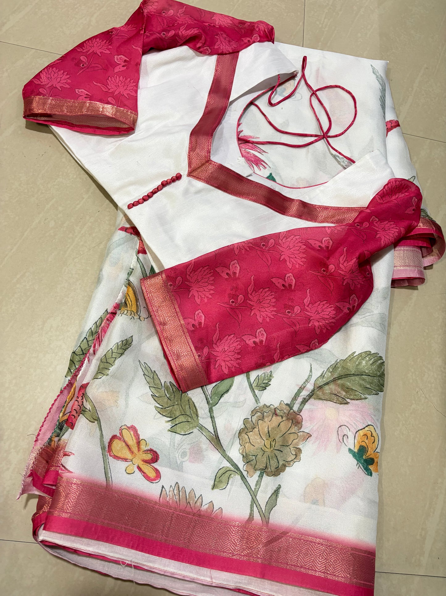 #glassgeorgettesaree #3/4th hands patternblouse