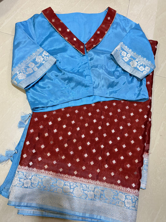 #banarasgeorgettesaree #patternblouse