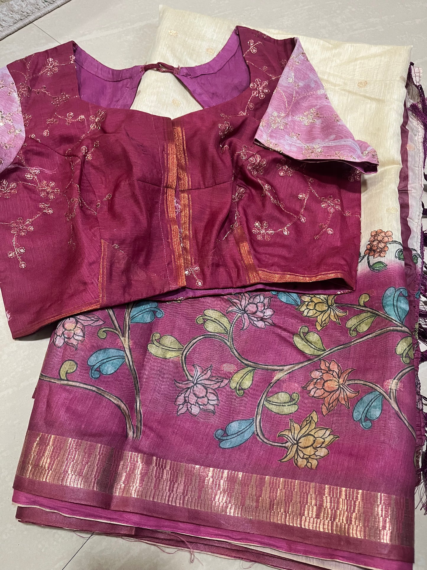 #chanderisaree #Kalamkari style #patternblouse