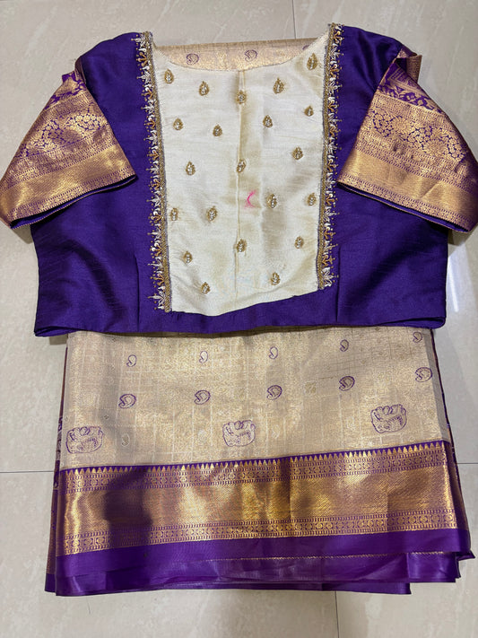 # kanchipattusaree # purpleborder with cream shade colour