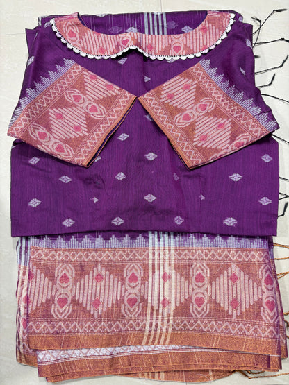 Chandheri fabric jamdhani saree with collar neck