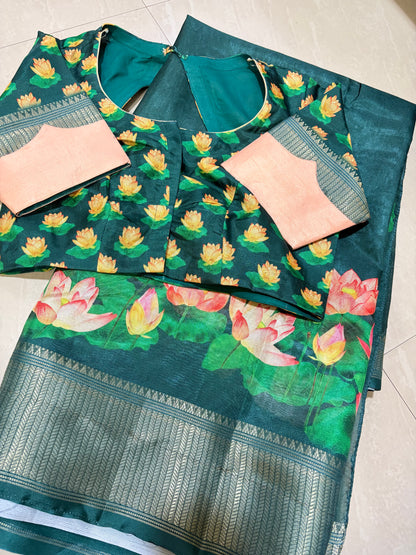 #Mangalgiri design #fancysaree #withpatternblouse