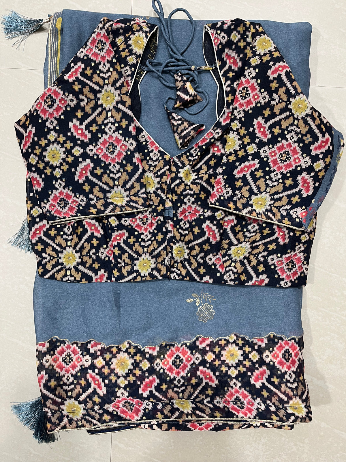 Silk georgette  saree with Patola boule