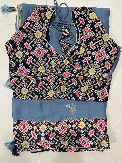Silk georgette  saree with Patola boule