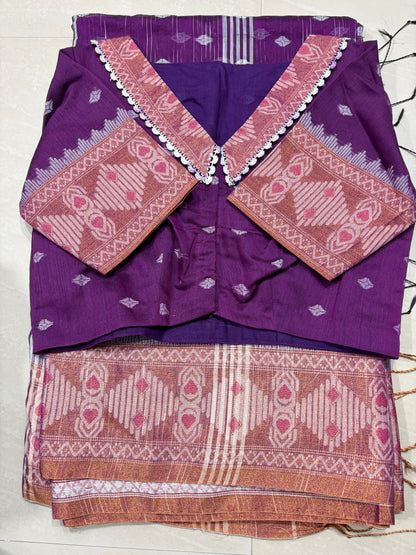 Chandheri fabric jamdhani saree with collar neck