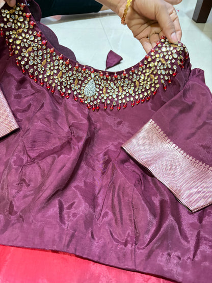 #banarasmushroosilksaree #maggamblouse #patternblouse