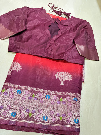 #banarasmushroosilksaree #maggamblouse #patternblouse