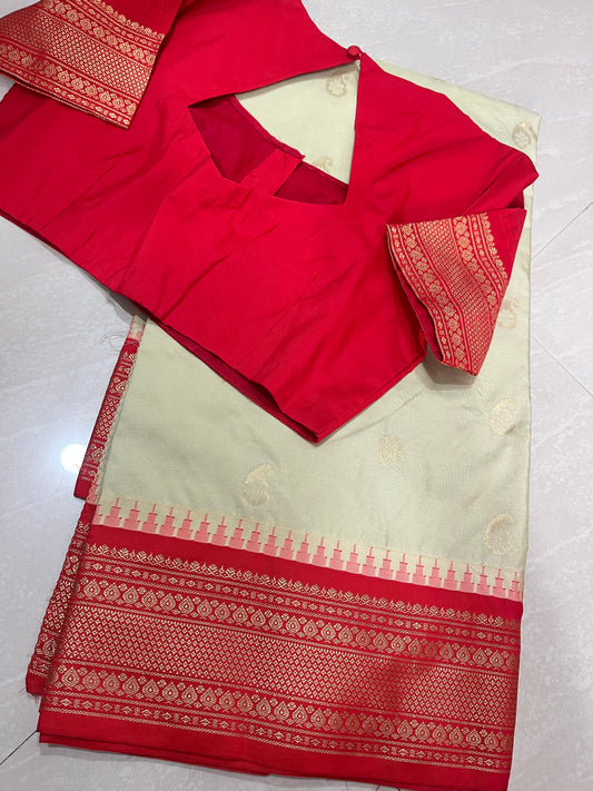 #gadwalsaree #blousepattern #creamwithred
