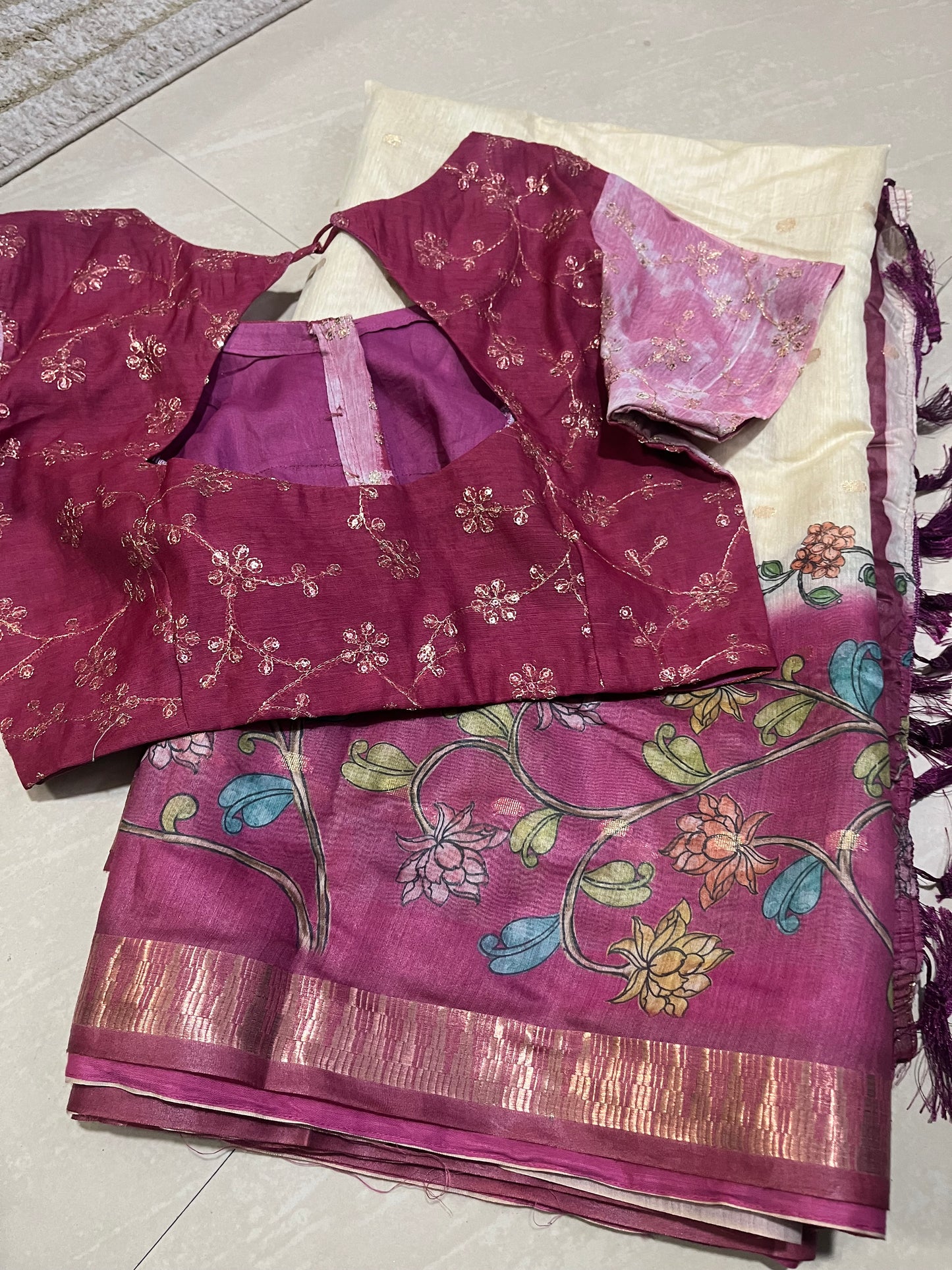 #chanderisaree #Kalamkari style #patternblouse