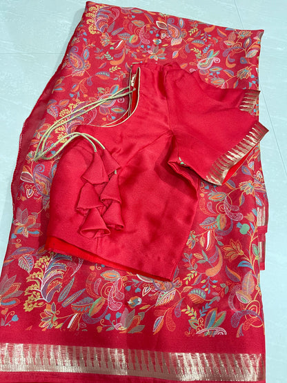#georgettesaree #redcoloursaree #blouse pattern