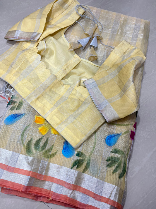 #kotasaree with brush painting #creamcolour