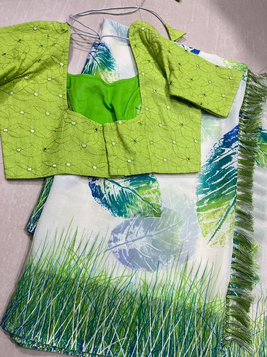 #georgettesaree #blousewothmirrorwork