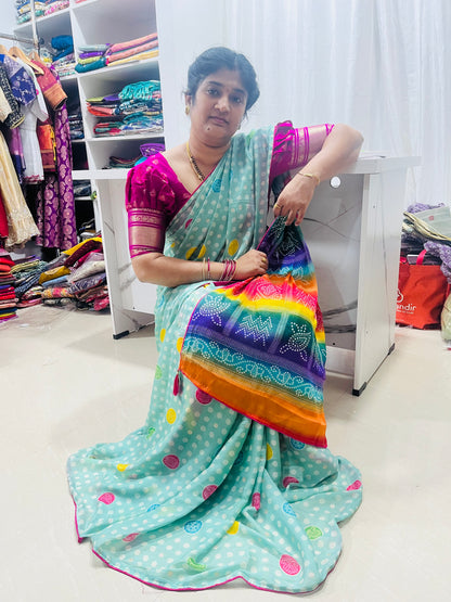 Queenmagic #glassgeorgettesaree #elegantlook