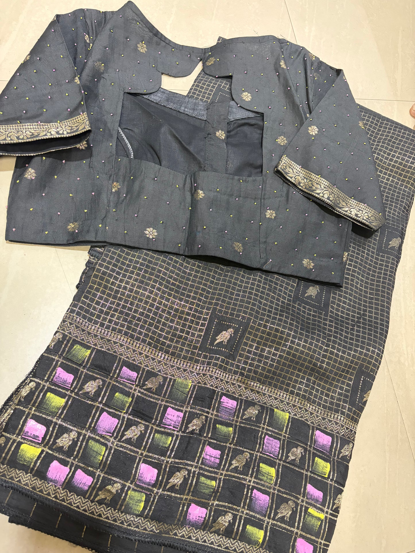 #georgette saree #designerblouse #bushpaint