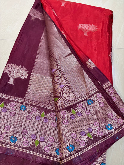 #banarasmushroosilksaree #maggamblouse #patternblouse