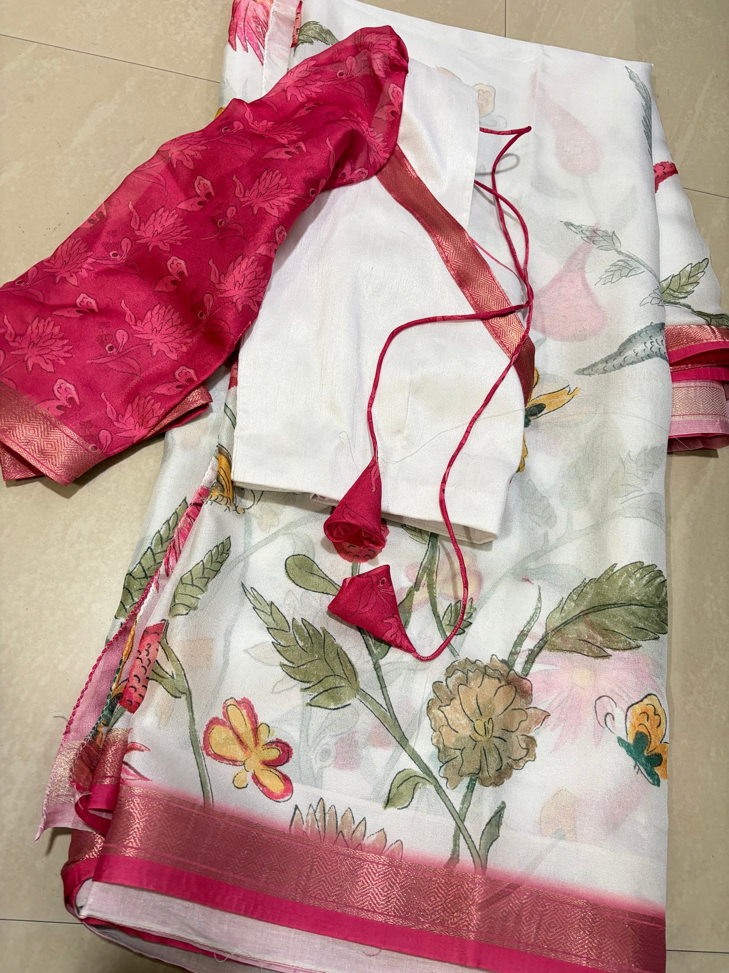 #glassgeorgettesaree #3/4th hands patternblouse