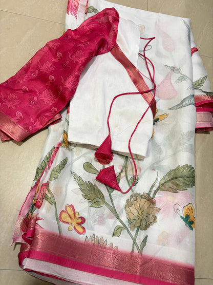 #glassgeorgettesaree #3/4th hands patternblouse