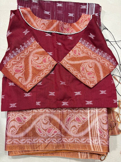 Chanderi fabric jamdhani saree with collar neck