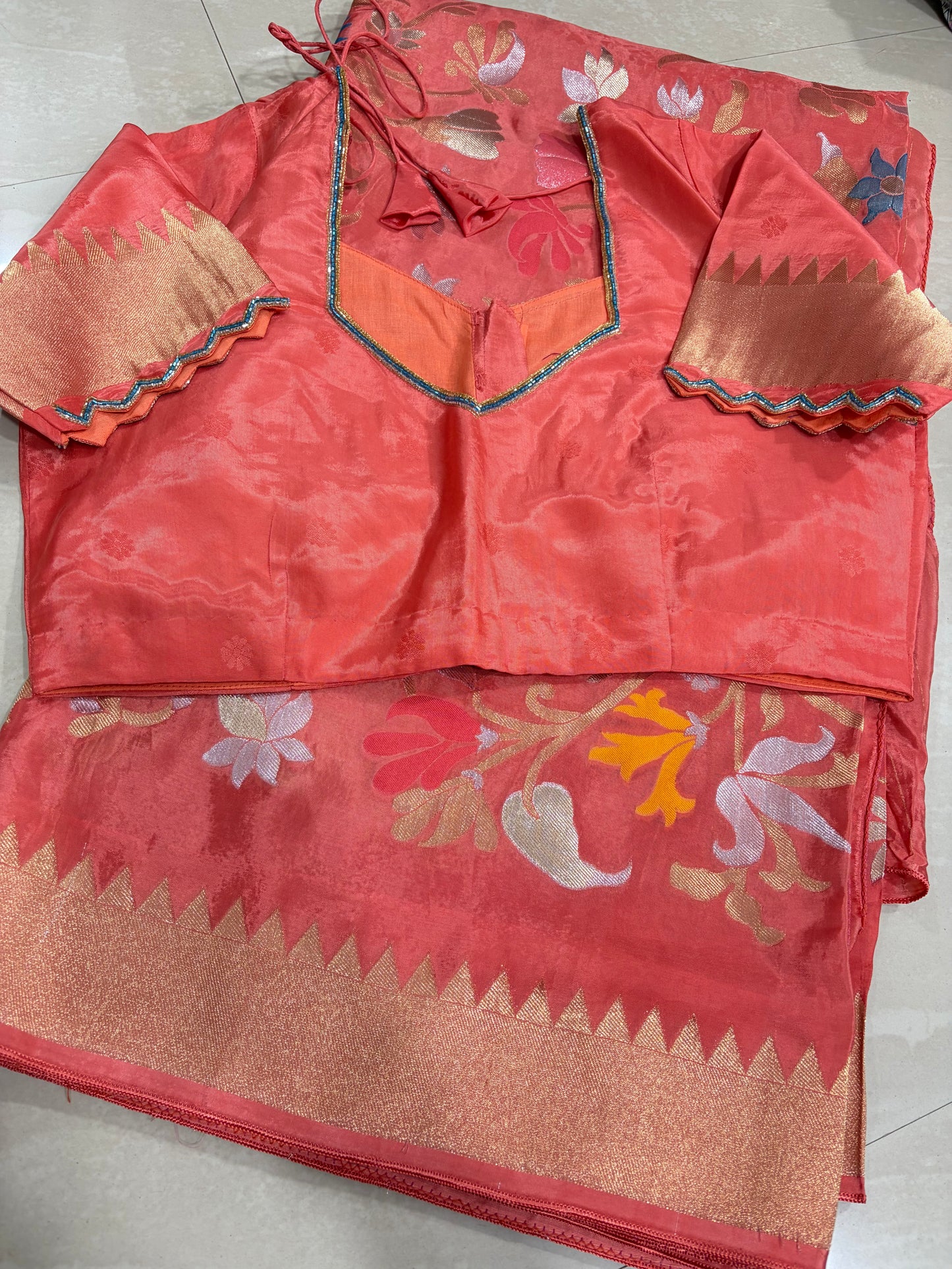 #banarasmushroosilksaree #maggamblouse