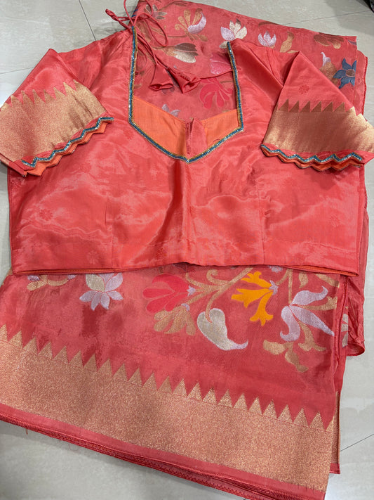 #banarasmushroosilksaree #maggamblouse