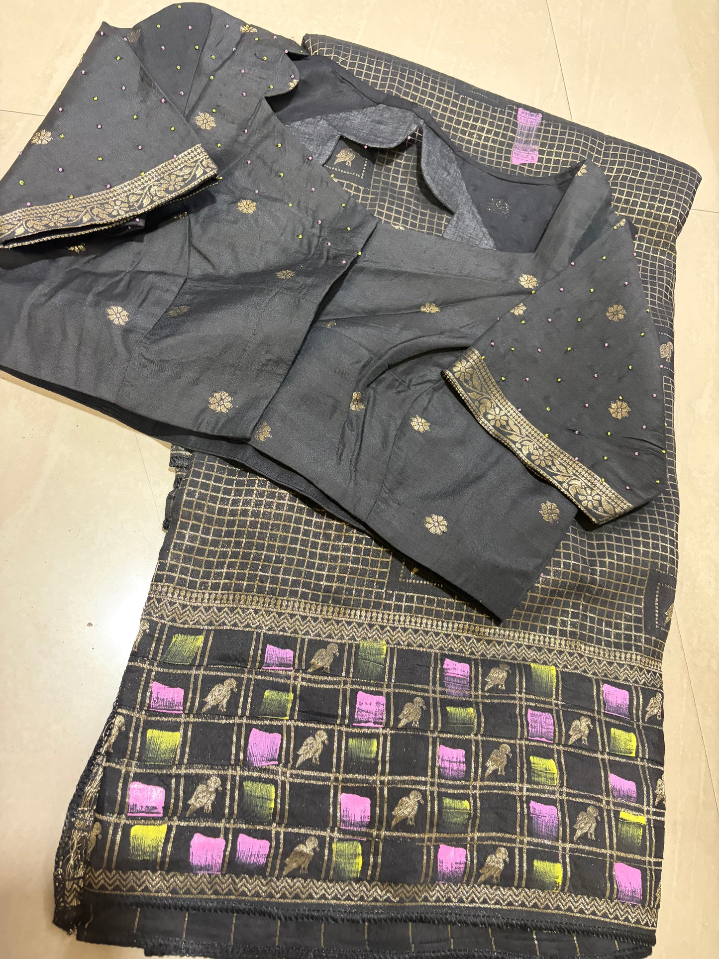 #georgette saree #designerblouse #bushpaint
