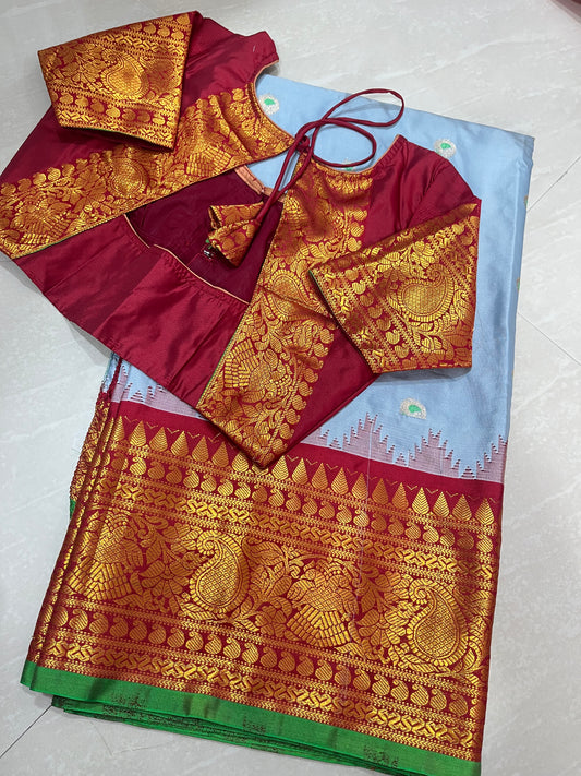 #gadwalsaree #patternblouse #ash with Meroon colour
