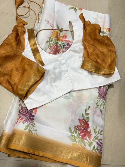#glassgeorgettesaree #patternblouse with 3/4th hands