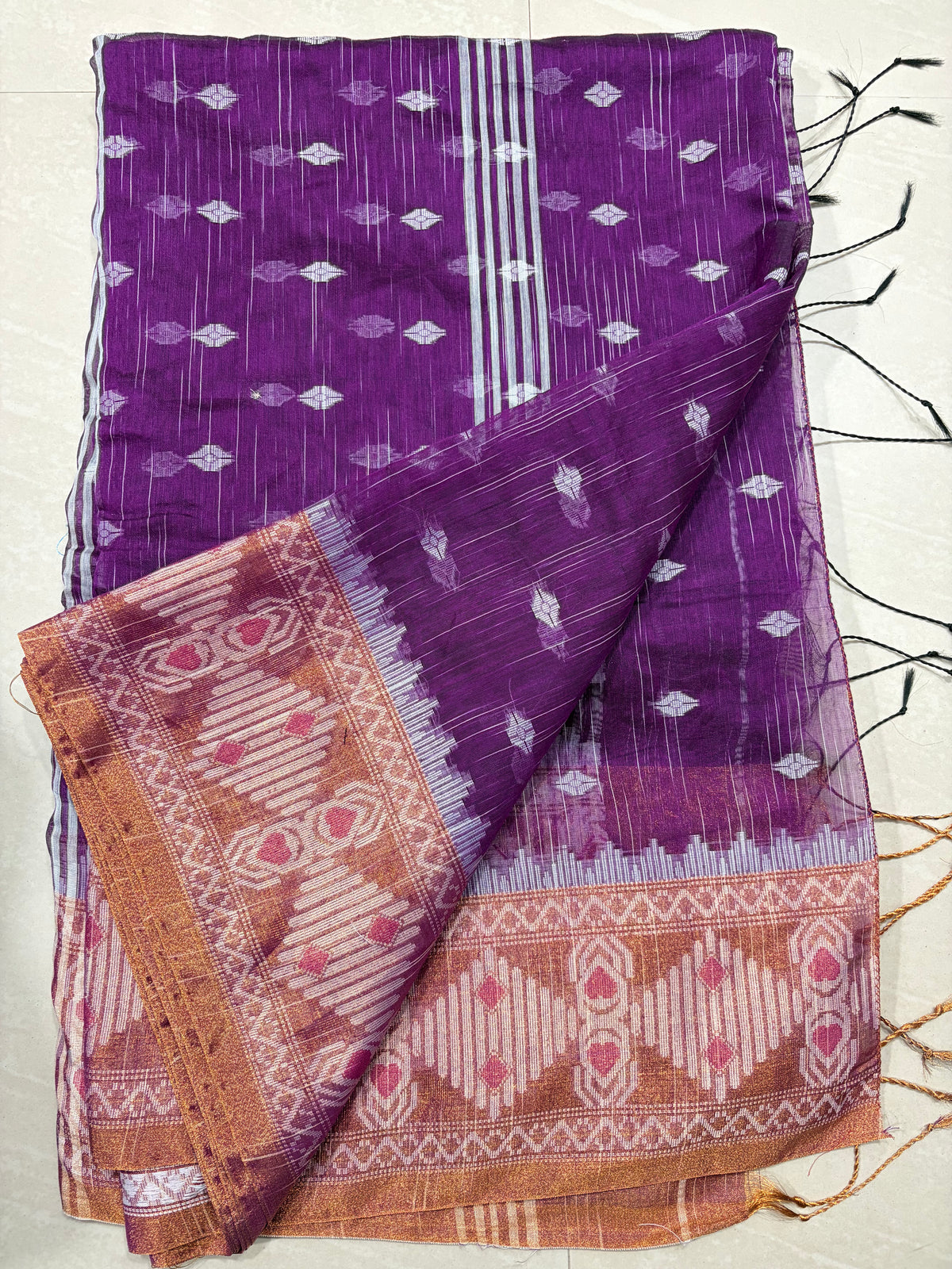 Chandheri fabric jamdhani saree with collar neck