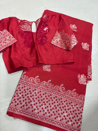 #mushroosilk banarasisaree #redcolour