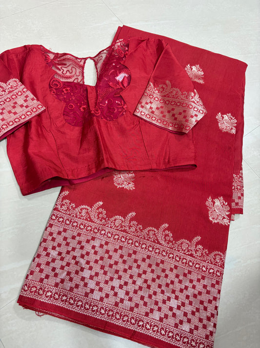 #mushroosilk banarasisaree #redcolour