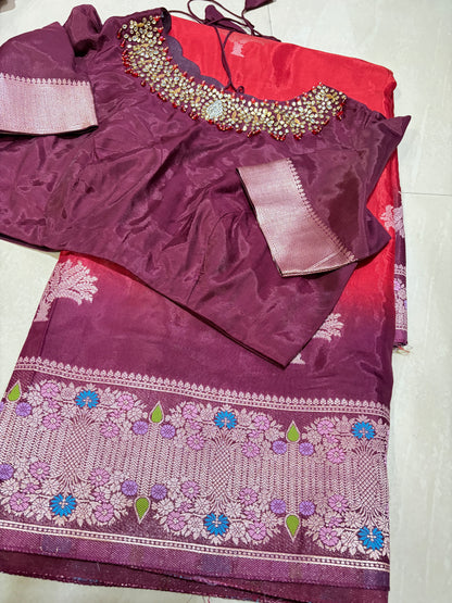 #banarasmushroosilksaree #maggamblouse #patternblouse