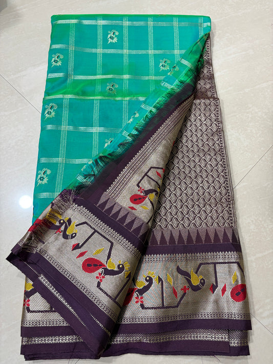 #Narayanapet pattu saree# peacock green colour