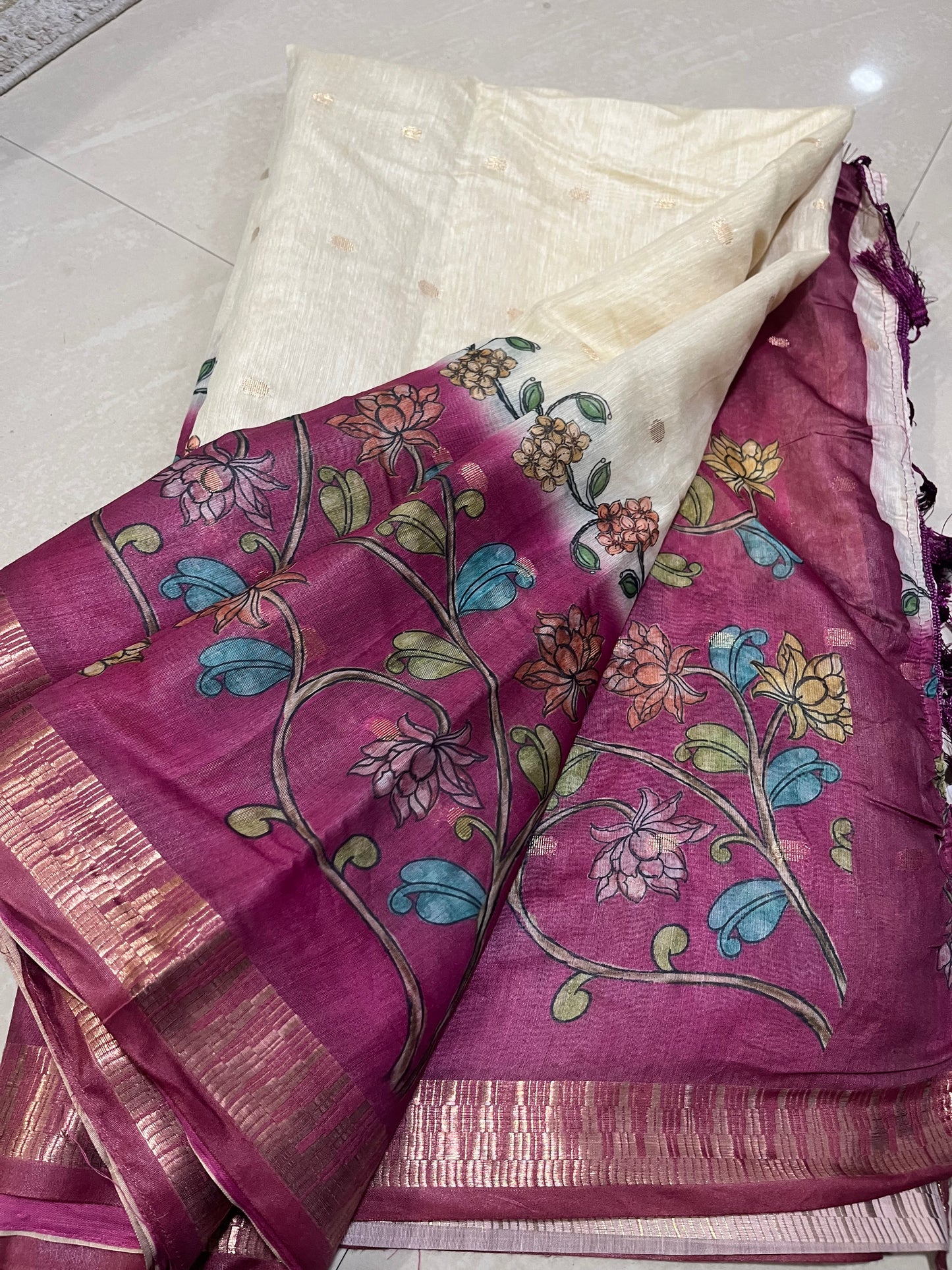 #chanderisaree #Kalamkari style #patternblouse