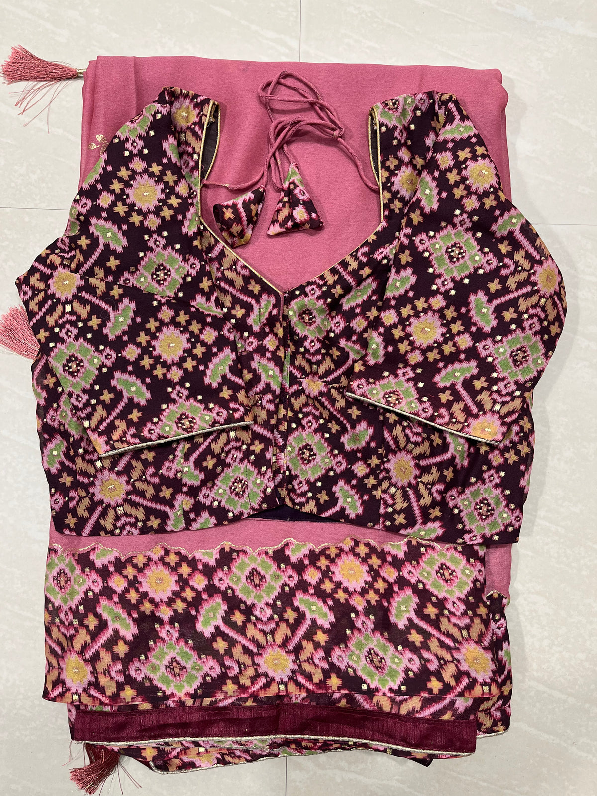 Glass Georgette saree with Patola deign blouse