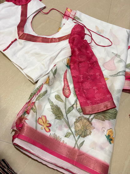 #glassgeorgettesaree #3/4th hands patternblouse