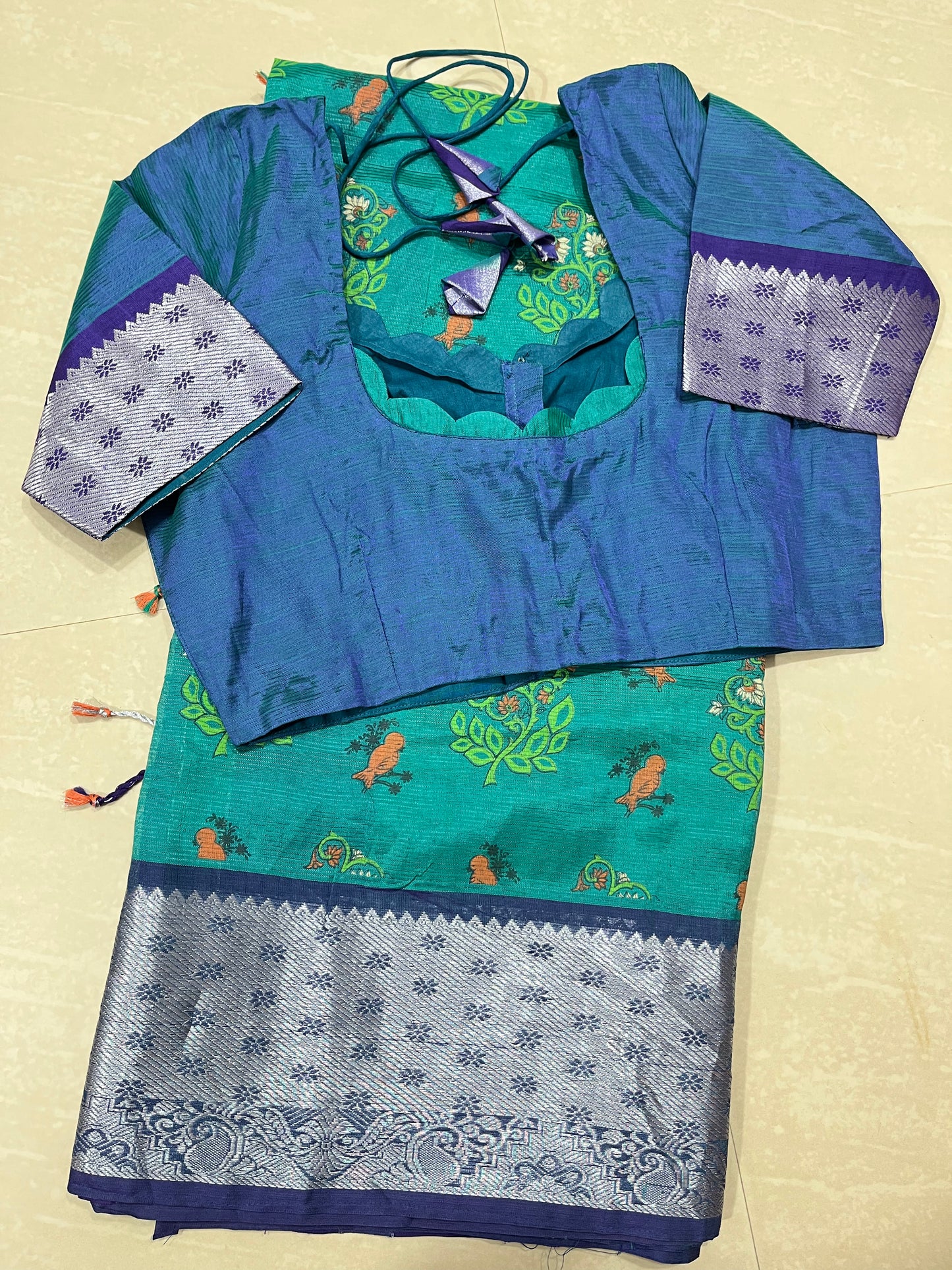 Mangalagiri sari with painting- semi pattu- ready to wear saree