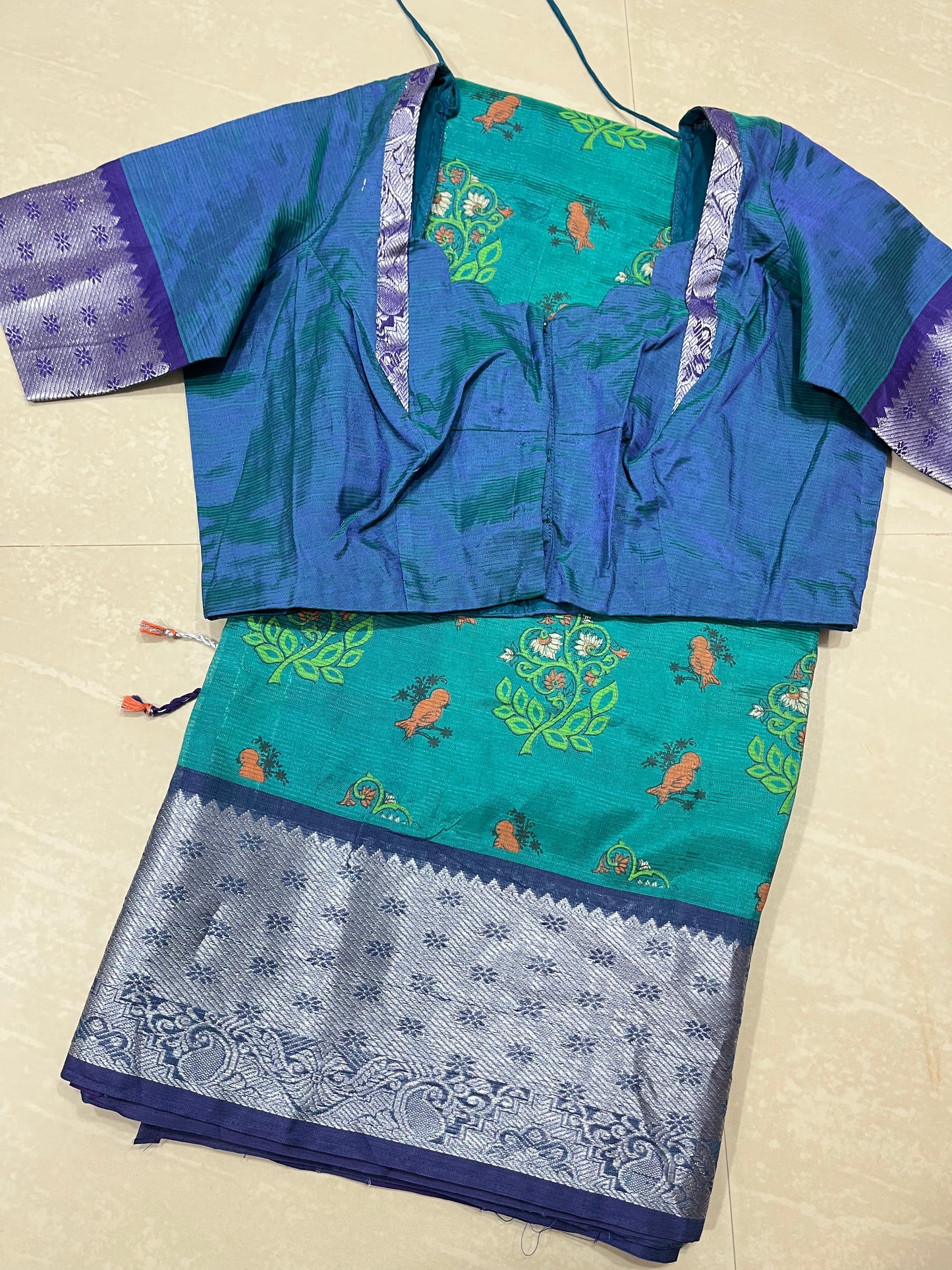 Mangalagiri sari with painting- semi pattu- ready to wear saree