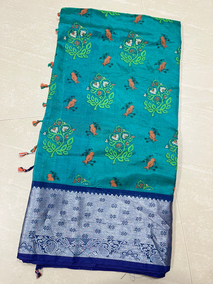 Mangalagiri sari with painting- semi pattu- ready to wear saree