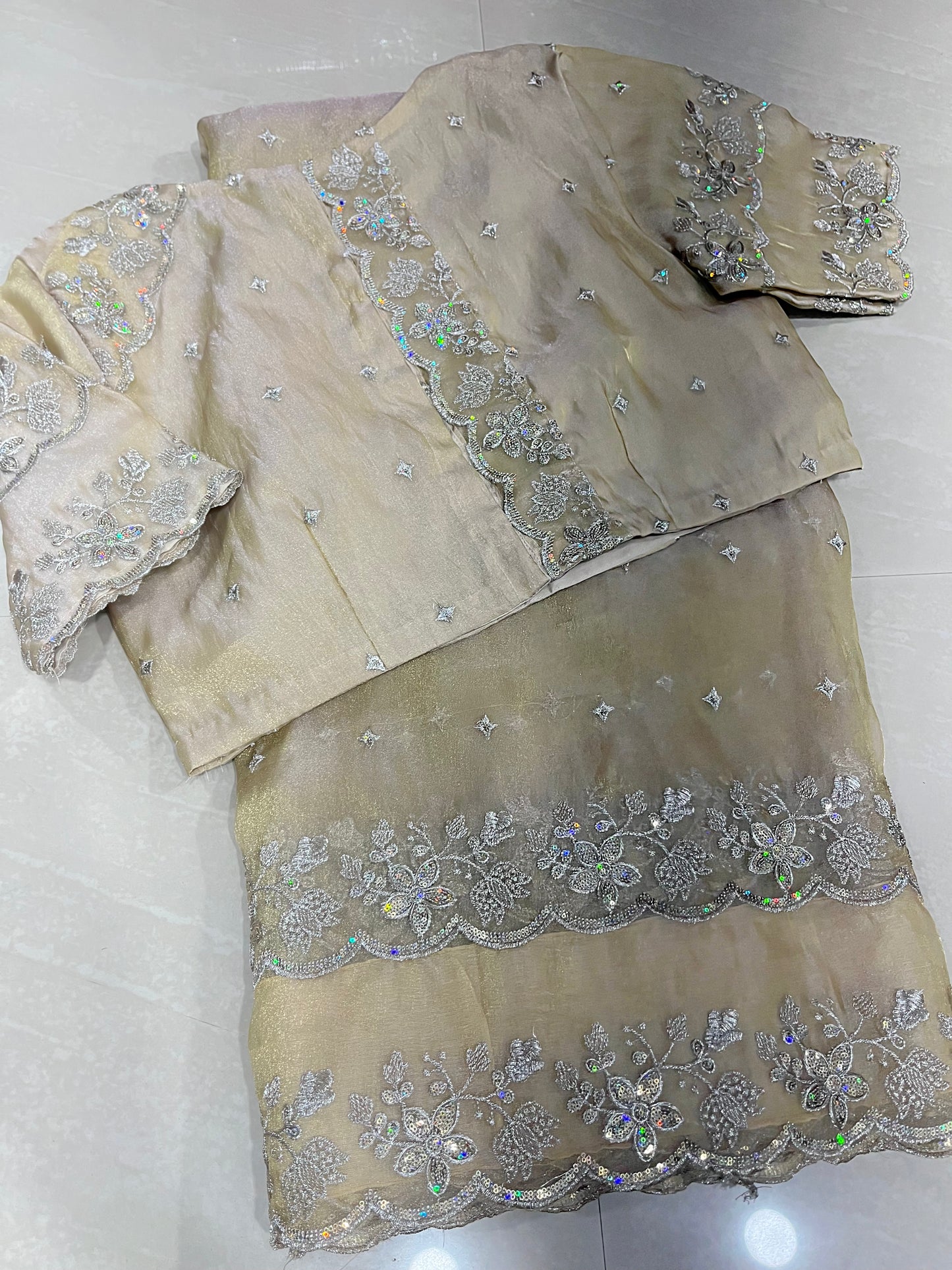 Tissue organza sari- tissue saree- ready to wear saree