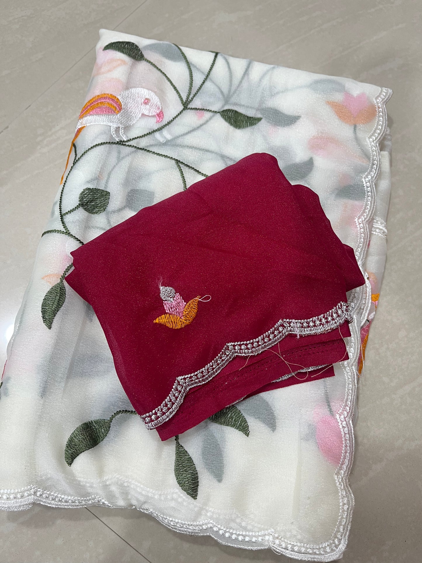 SR11001#Georgette saree #saree all over threadwork #shiny cloth