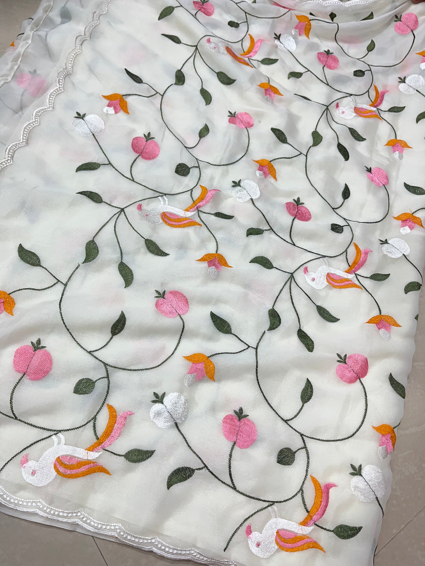 SR11001#Georgette saree #saree all over threadwork #shiny cloth